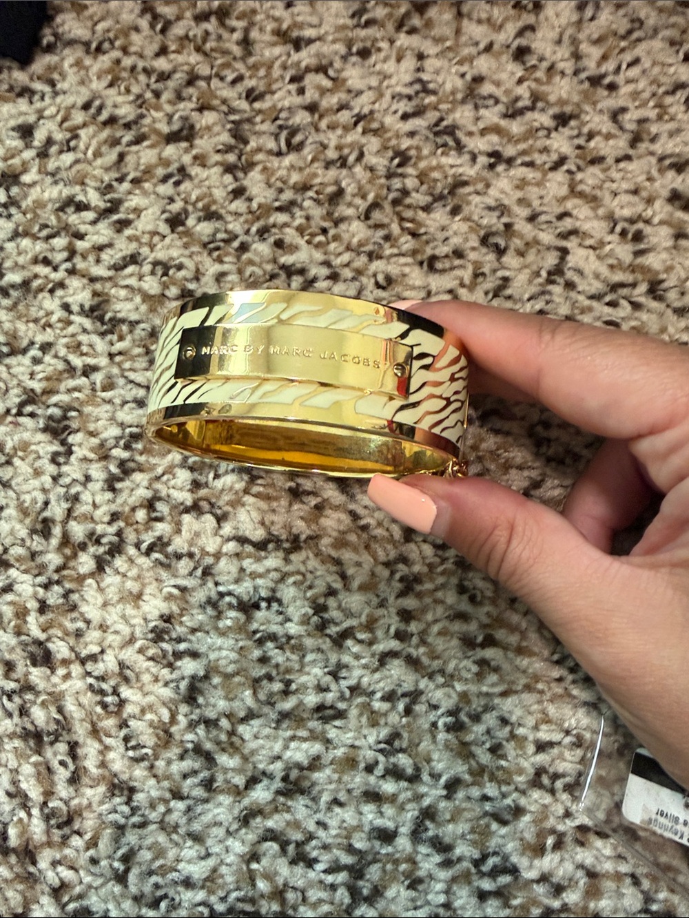 Marc by Marc Jacobs Gold and Cream Zebra-Print Wide Bangle